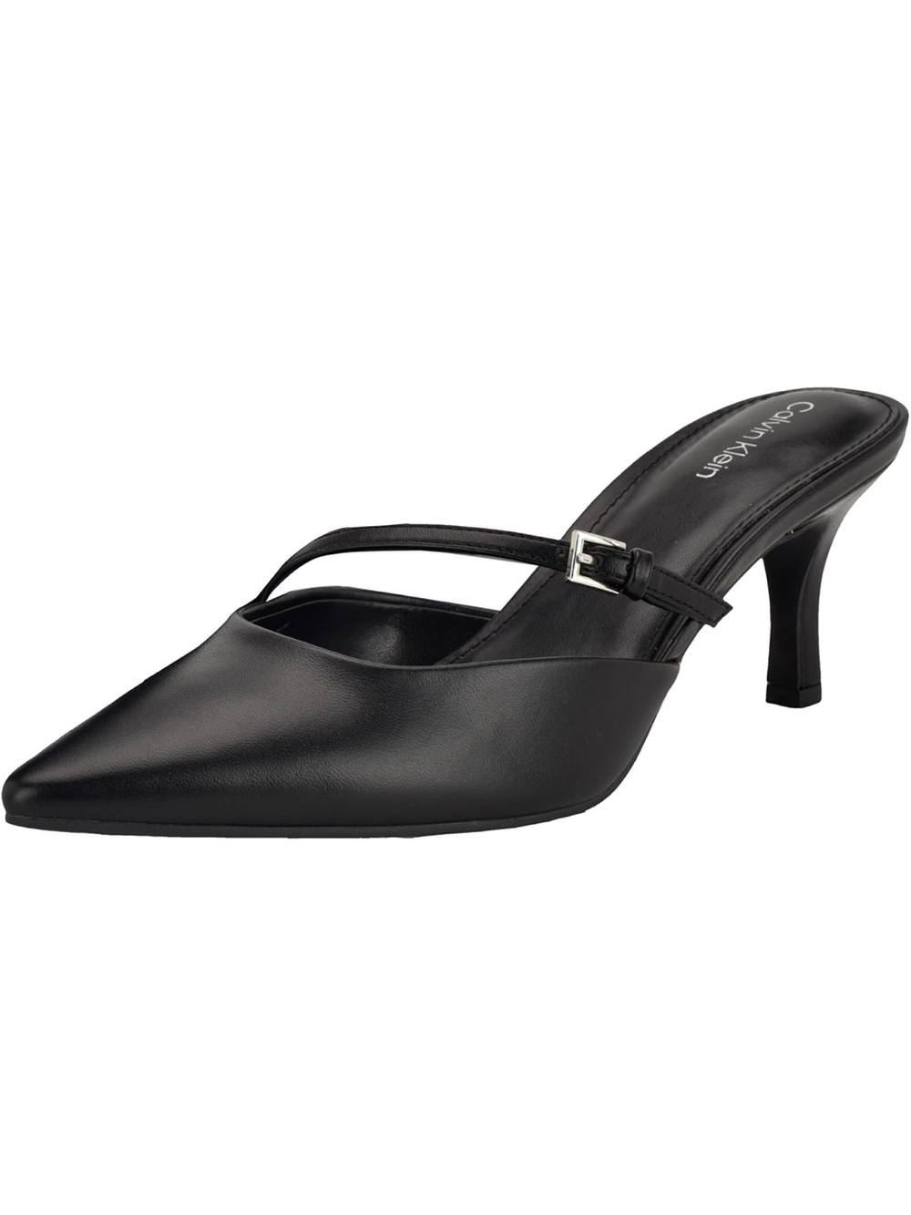 Calvin Klein Jansy Black Pointed Toe Slingback Mule with Kitten Heel
